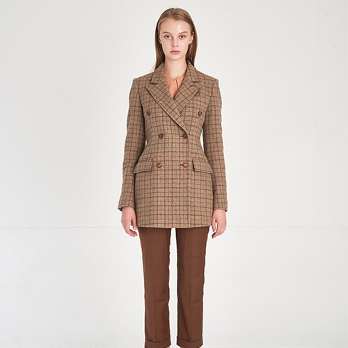 Classical Wool 100% Double Breasted Long Blazer_CHECK-TWEED [클래식 울 100% 더블브레스트 롱 블레이져]