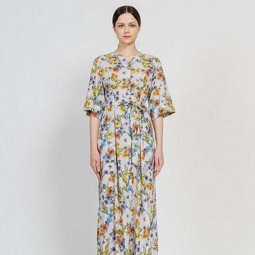 Rayon Blended Maxi Robe Highwaist Shirt-Dress_Flower [레이온 맥시 로브 하이웨이스트 셔츠드레스_플라워]