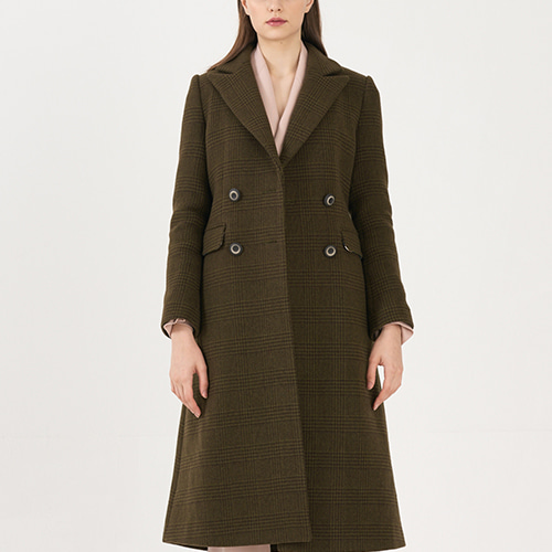 Classical Peaked-up Lapel Double Breasted Wool COAT_GREEN-CHECK